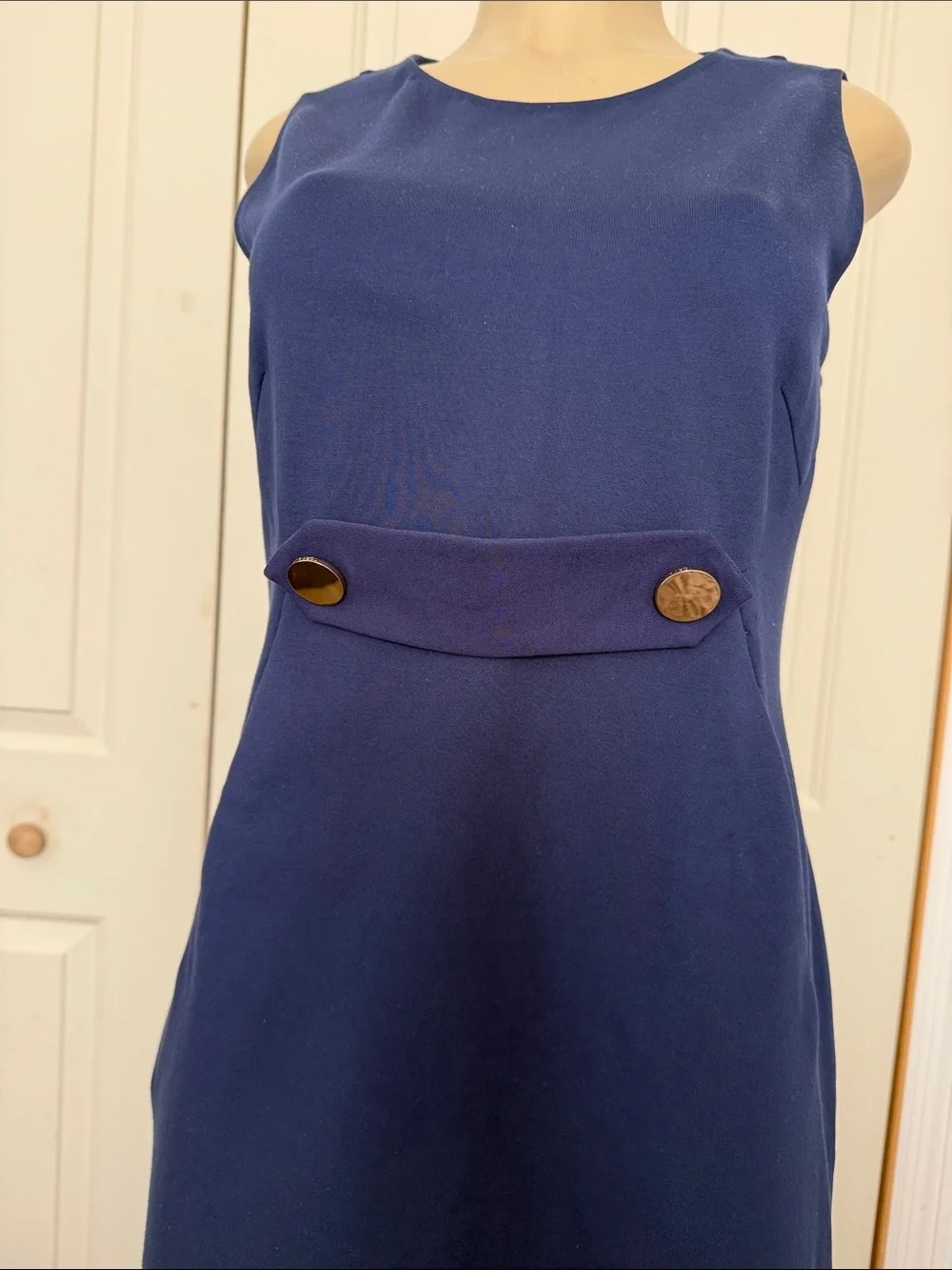 Tory Burch Navy Sleeveless Shift Dress with Button Tab